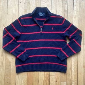 Vtg Polo Ralph Lauren 1/4 Zip Mens Size Large Blue‎ Red Striped Cotton